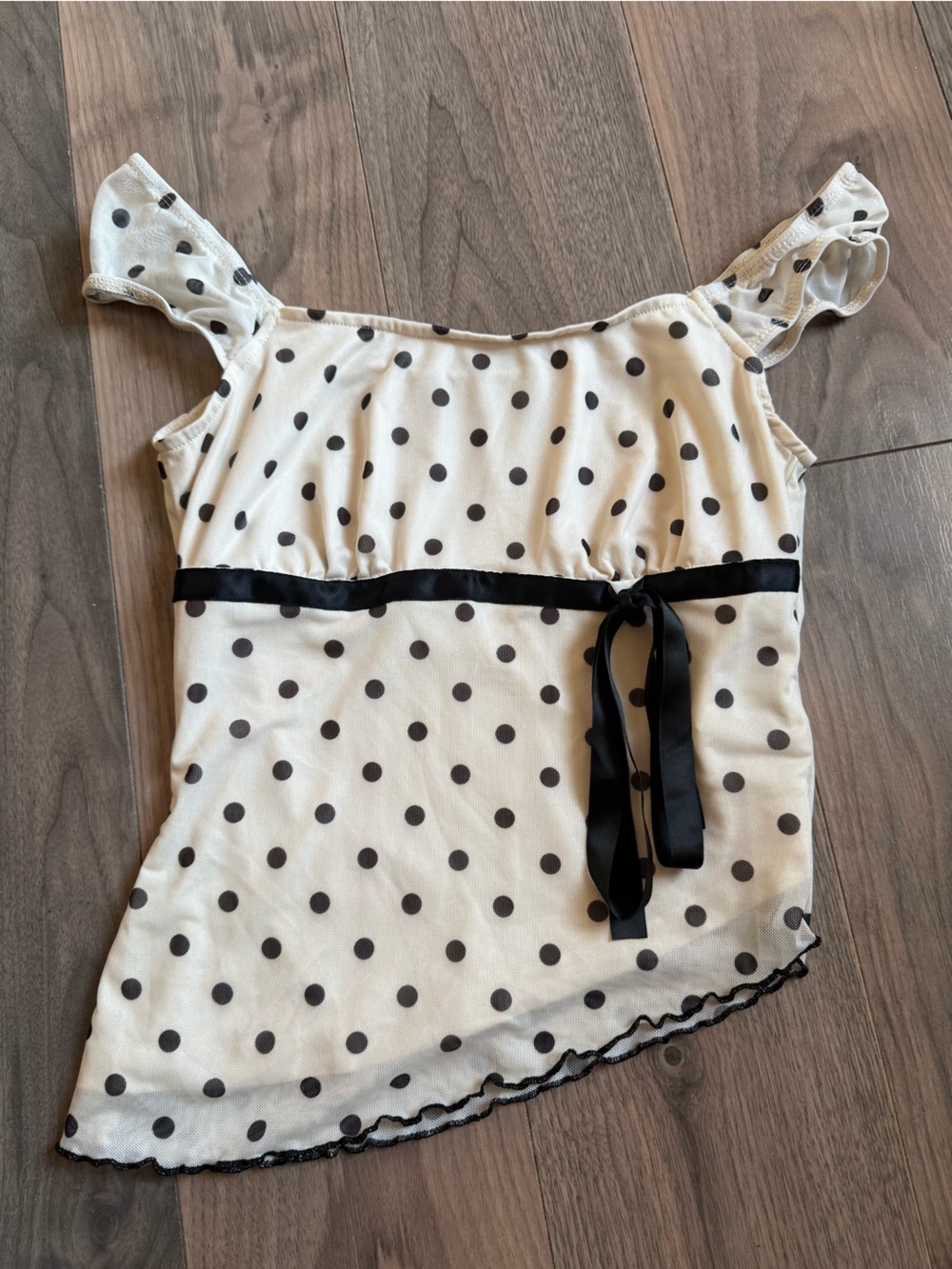Asymmetrical Polka Dot Tee with Bow